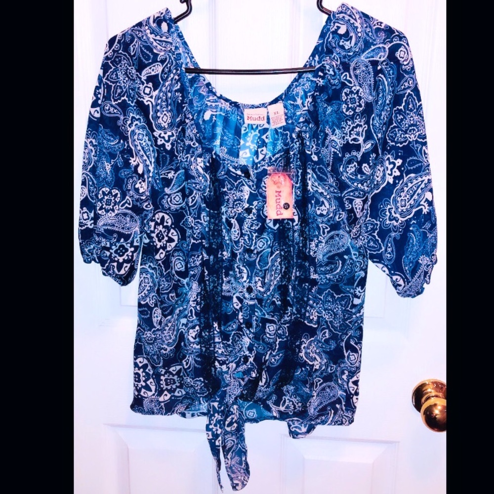 Mudd Paisley Button Down Navy Blue Blouse
